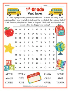 1st Grade Word Search