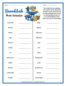 Hanukkah Word Scramble