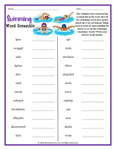 Swimming Word Scramble