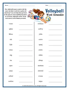 Volleyball Word Scramble