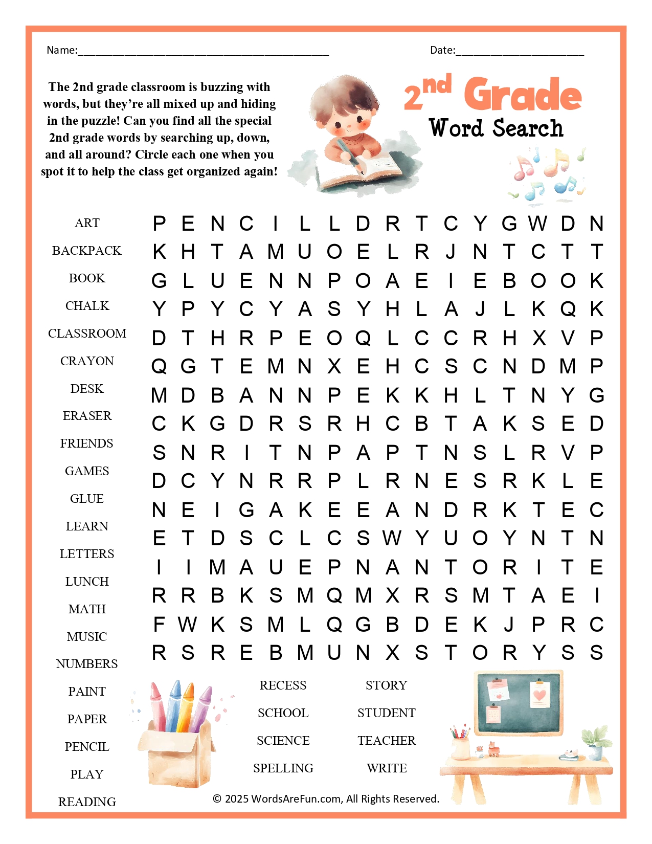 2nd Grade Word Search