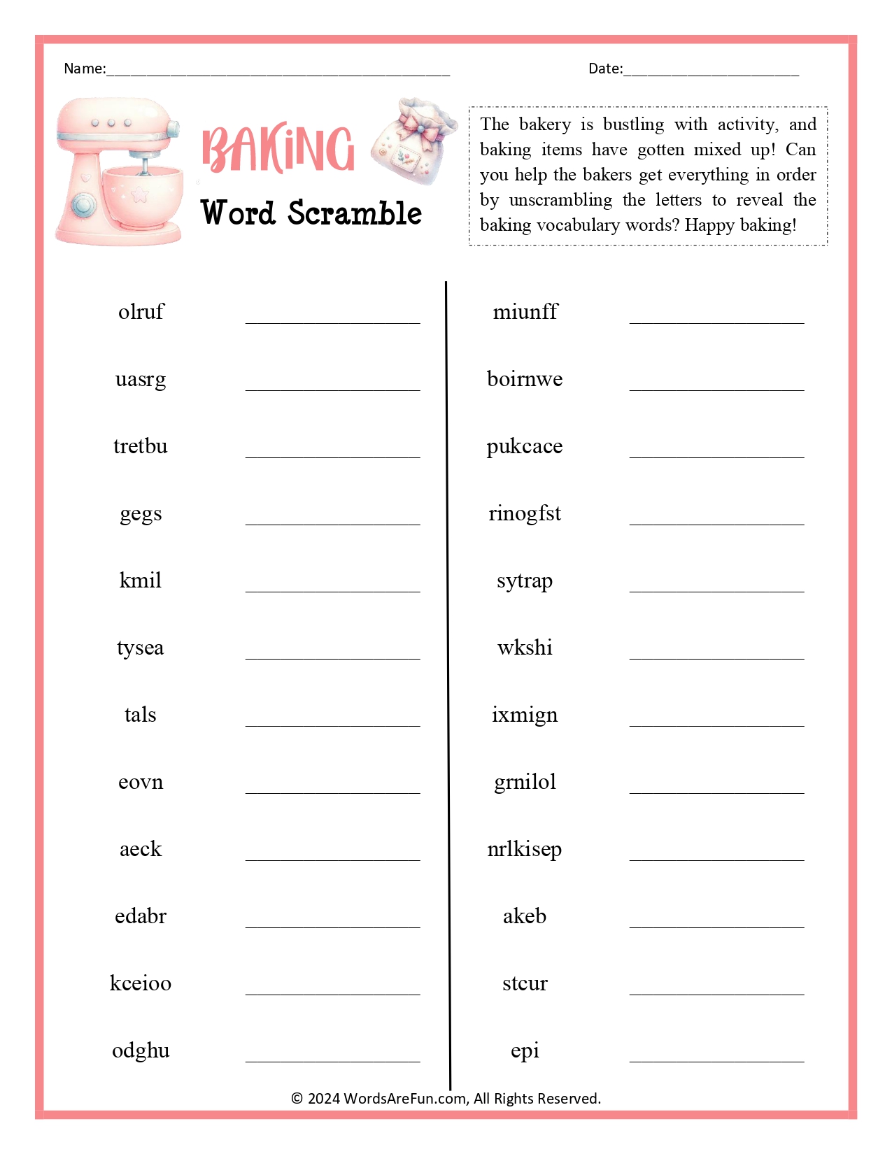 Baking Word Scramble