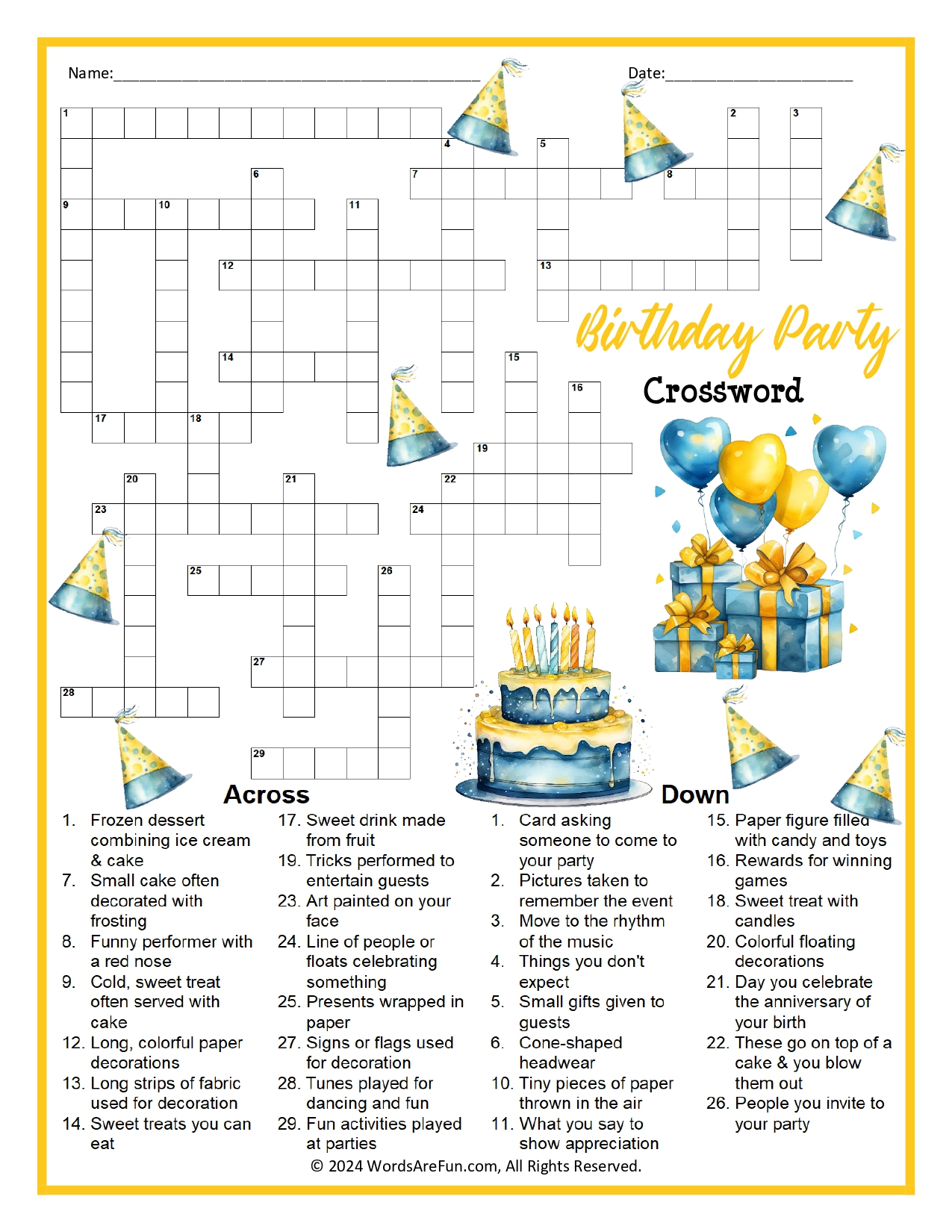 Birthday Party Crossword