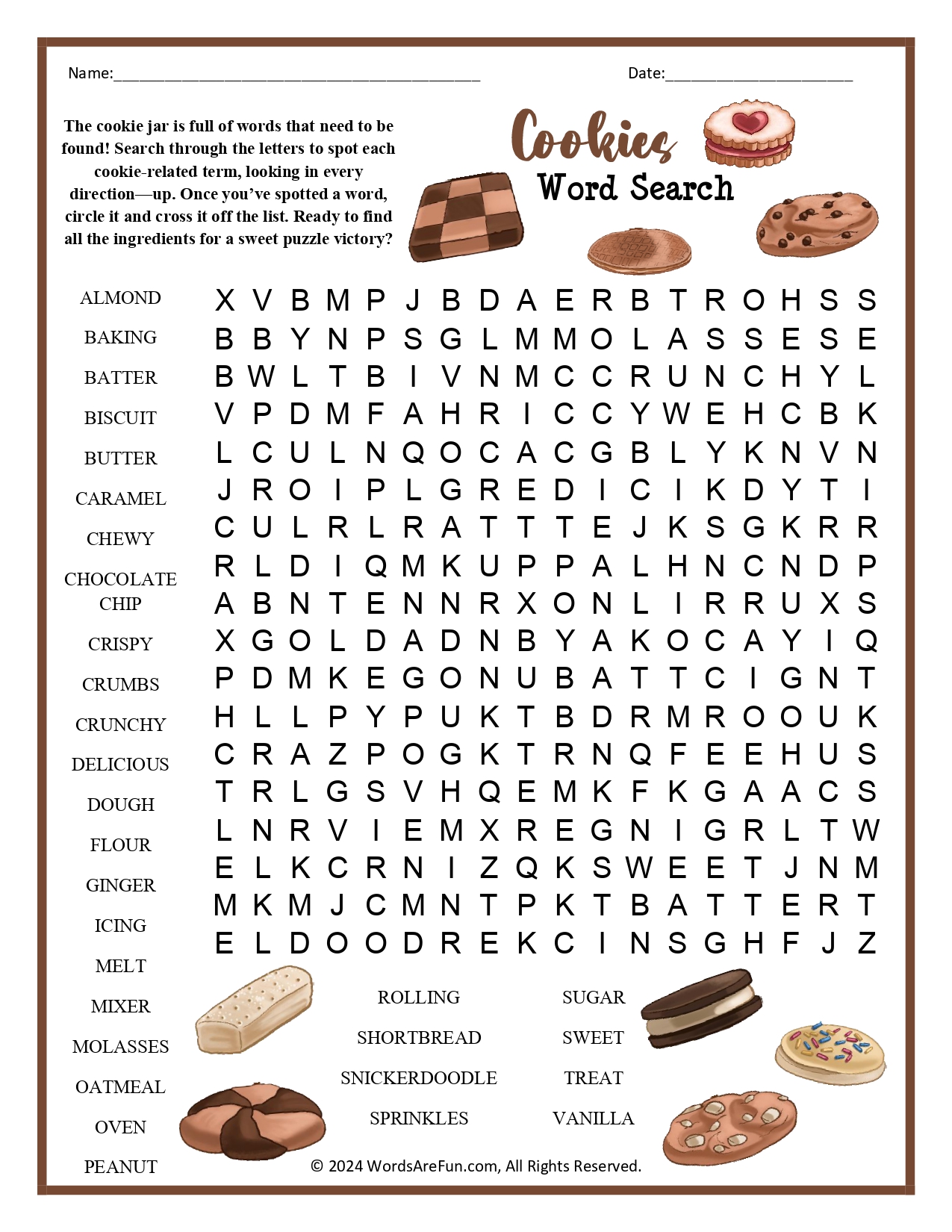 Cookies Word Search