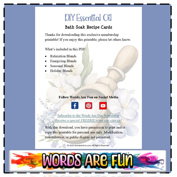 DIY Essential Oil Bath Soak Recipe Cards