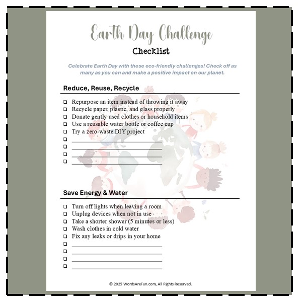 Earth Day Challenge Checklist