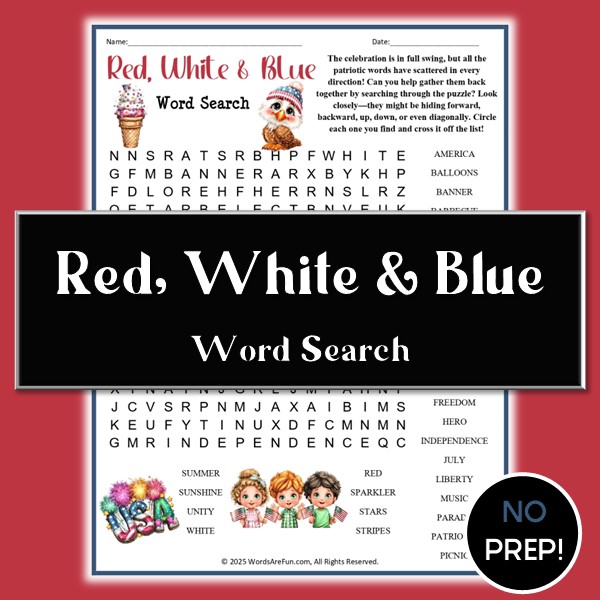 Red, White & Blue 4th of July Word Search