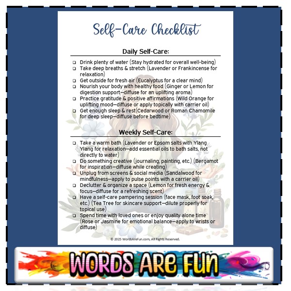 Self-Care Checklist with Essential Oils