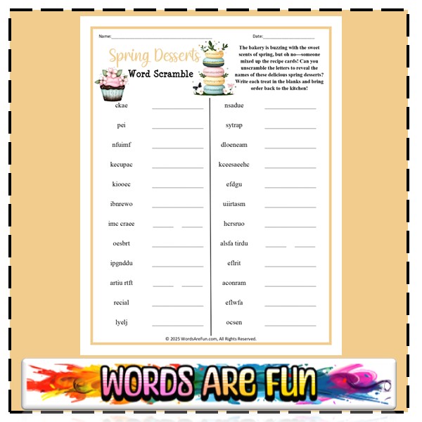 Spring Desserts Word Scramble