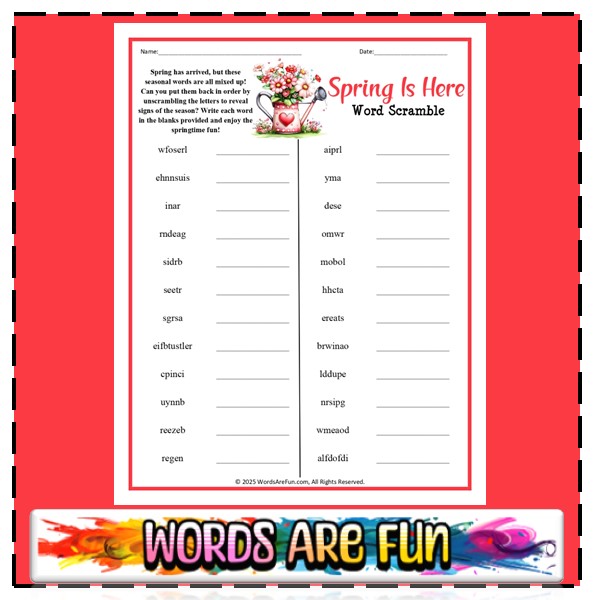Spring is Here Word Scramble