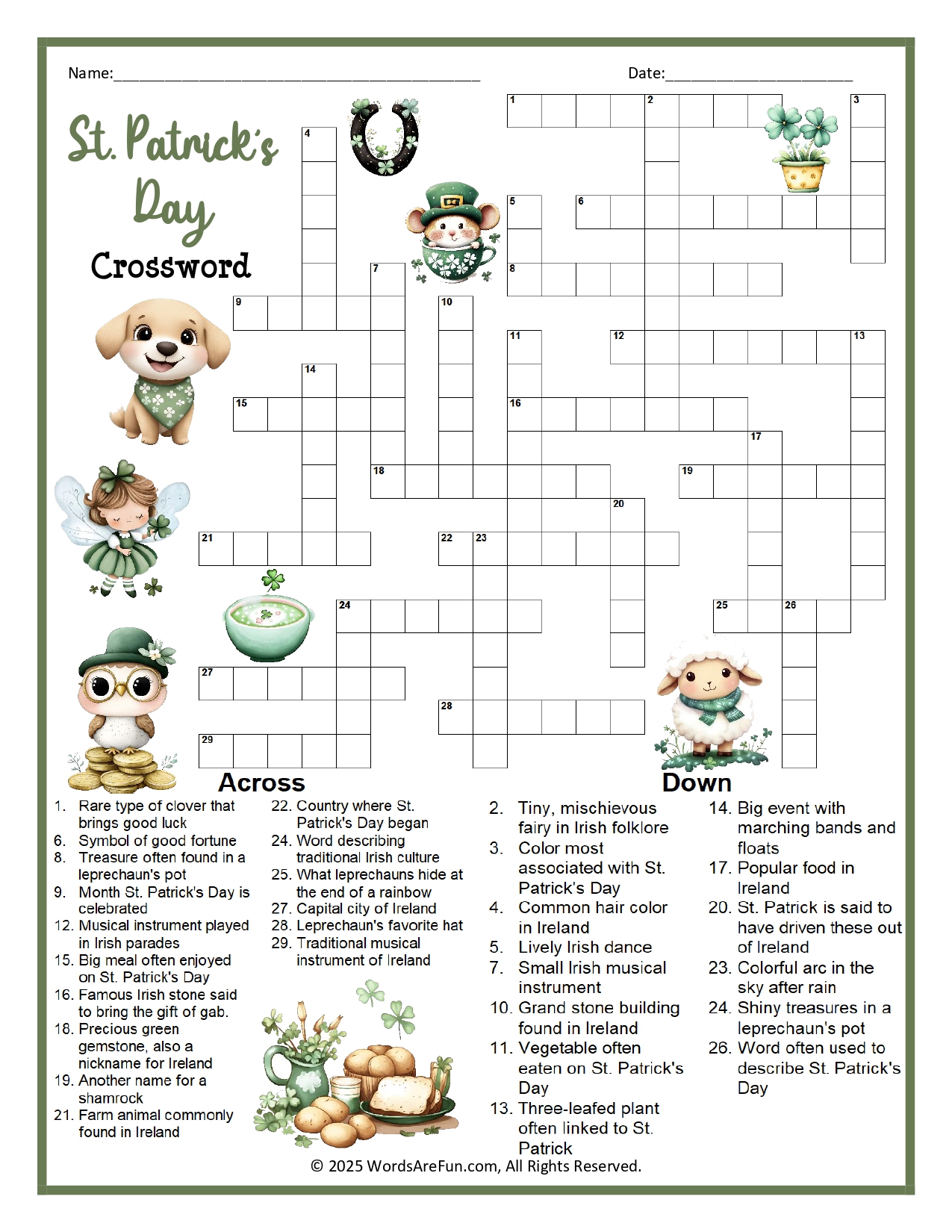 St. Patrick's Day Crossword Puzzle