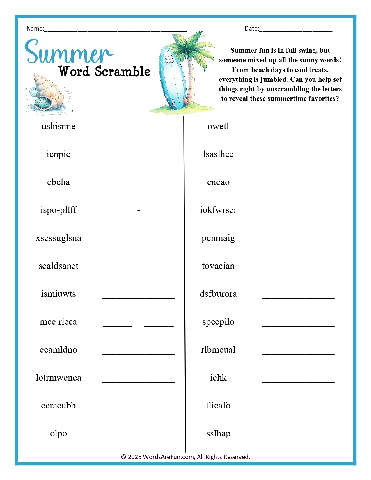 Summer Word Scramble