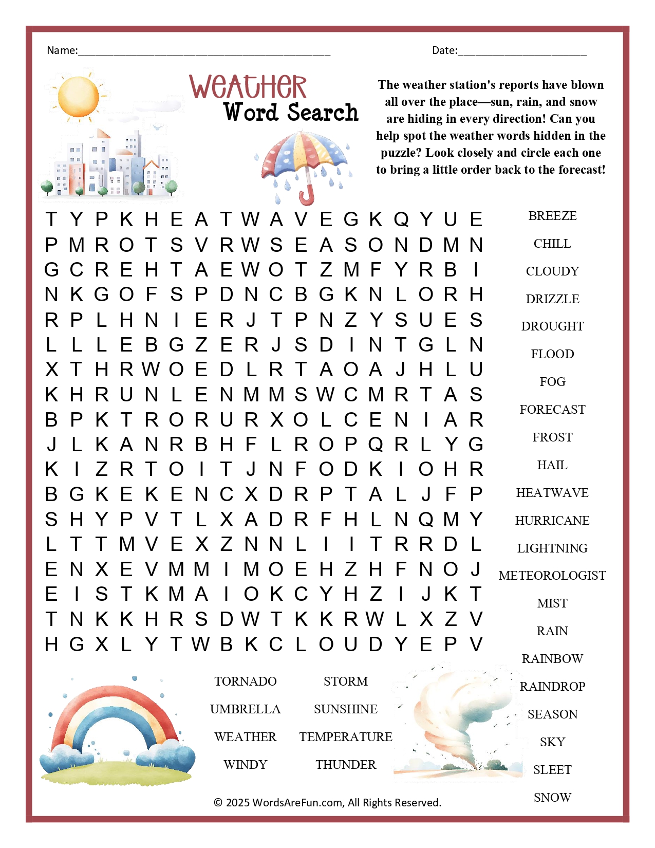 Weather Word Search for Kids