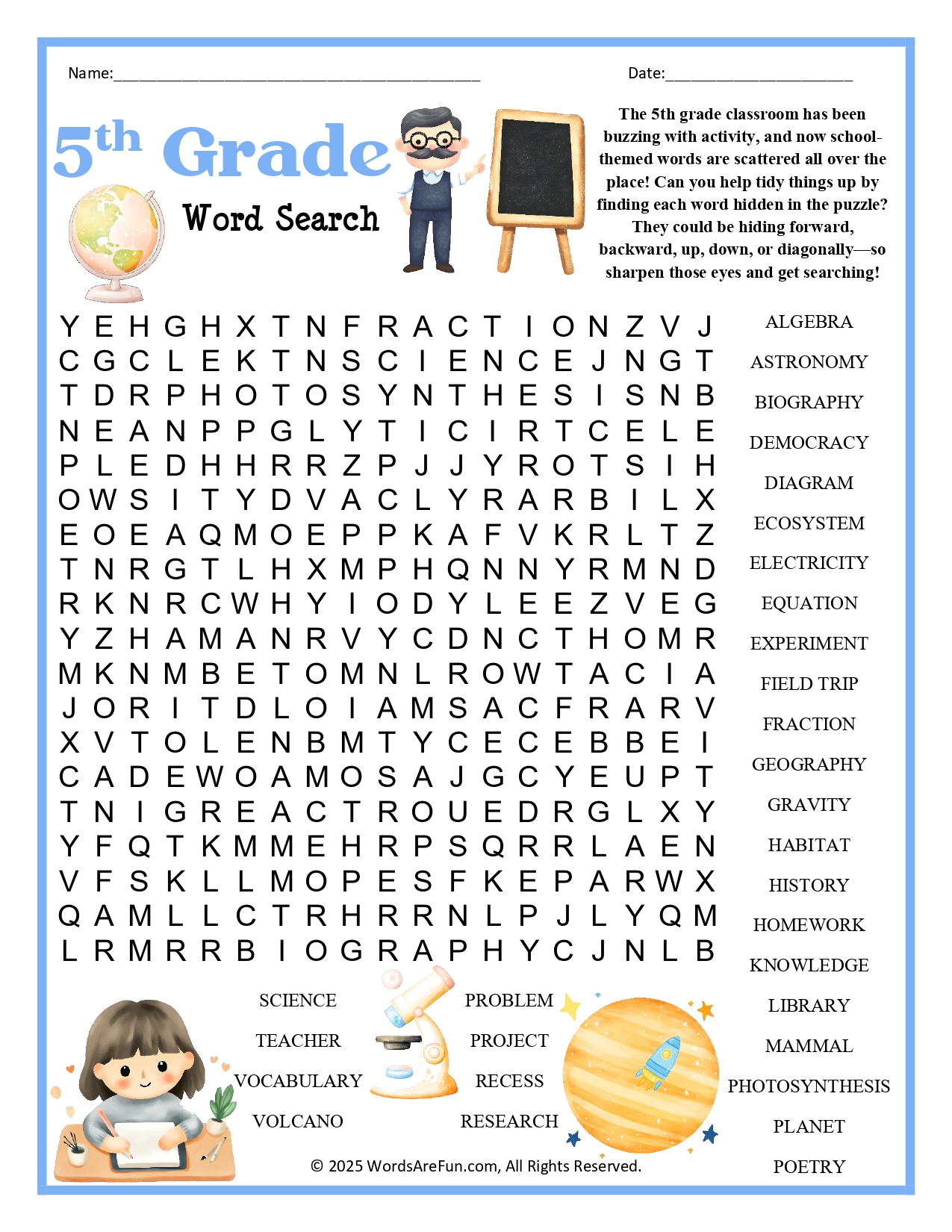 5th Grade Word Search