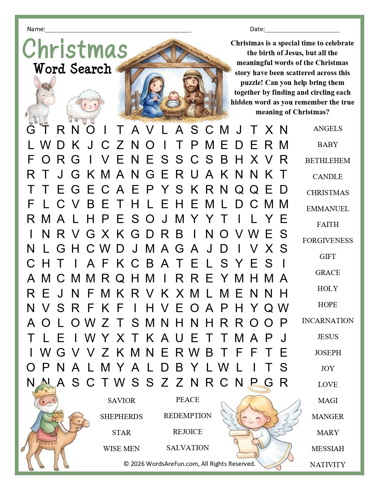 Christian Christmas Word Search