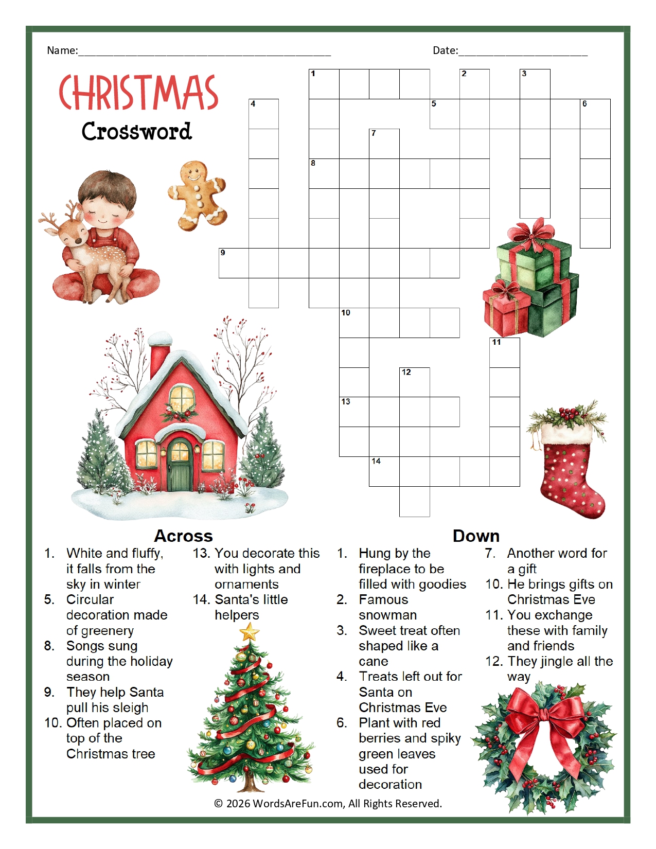 Christmas Crossword Puzzle for Kids