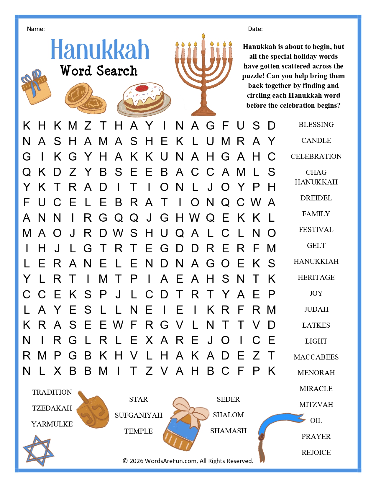 Hanukkah Word Search