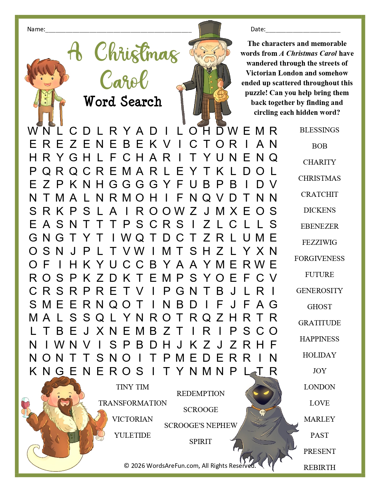 A Christmas Carol Word Search