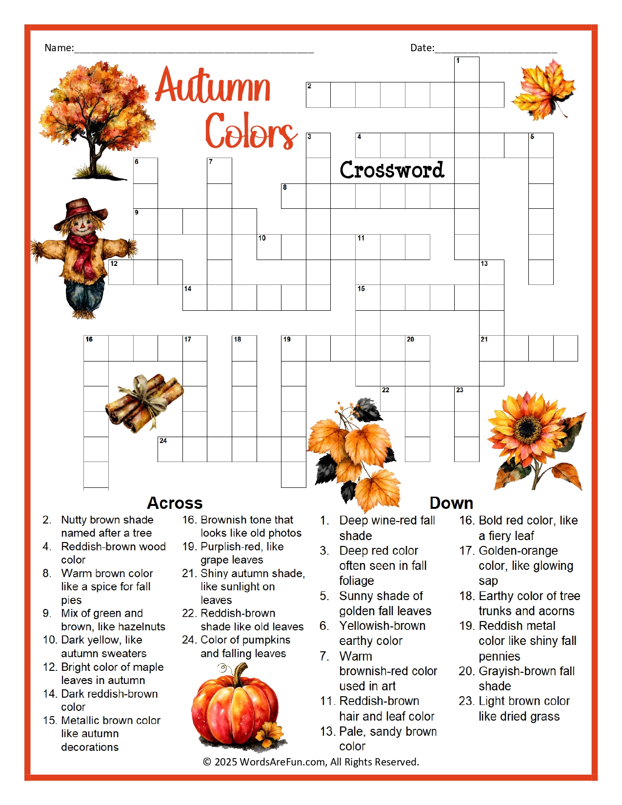 Autumn Colors Crossword Puzzle