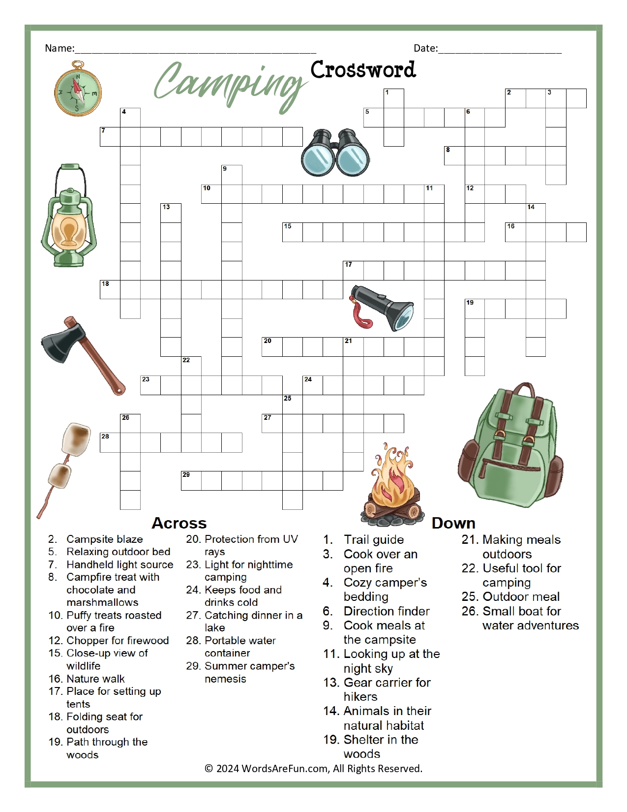 Pitch a tent crossword 2025