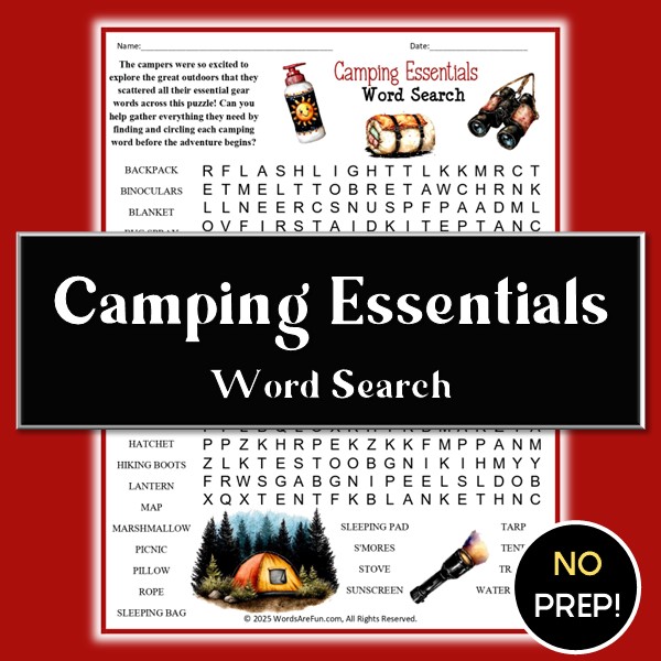 Camping Essentials Word Search