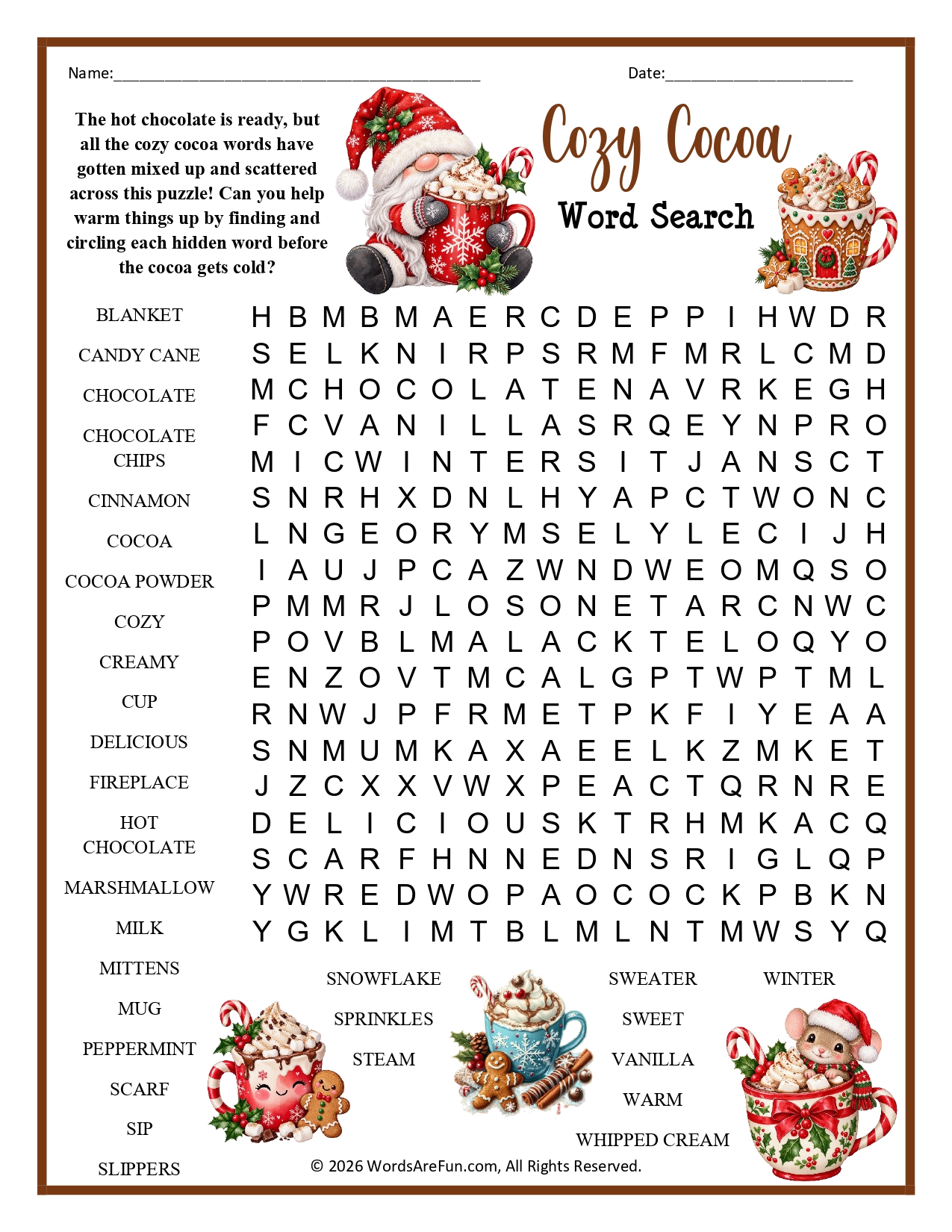 Cozy Cocoa Word Search