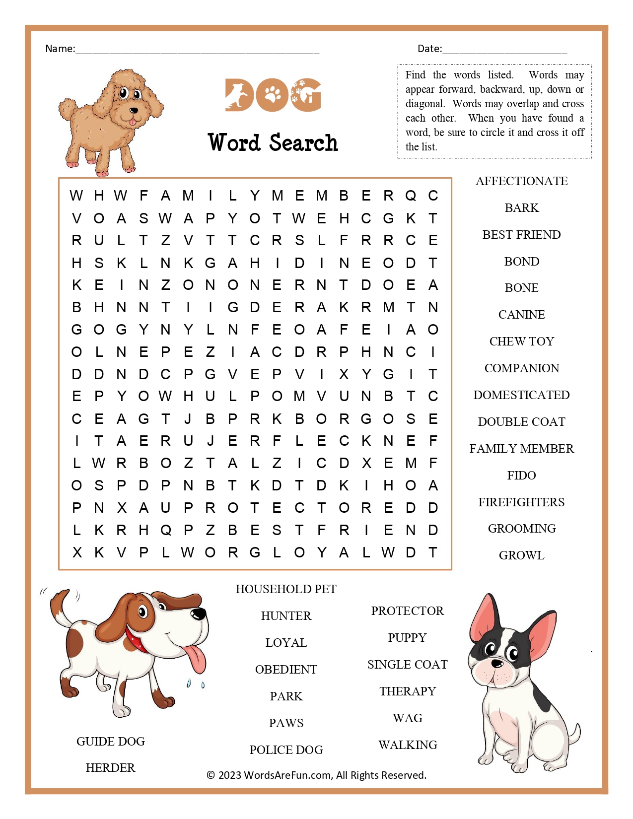 Dog Word Search for Kids