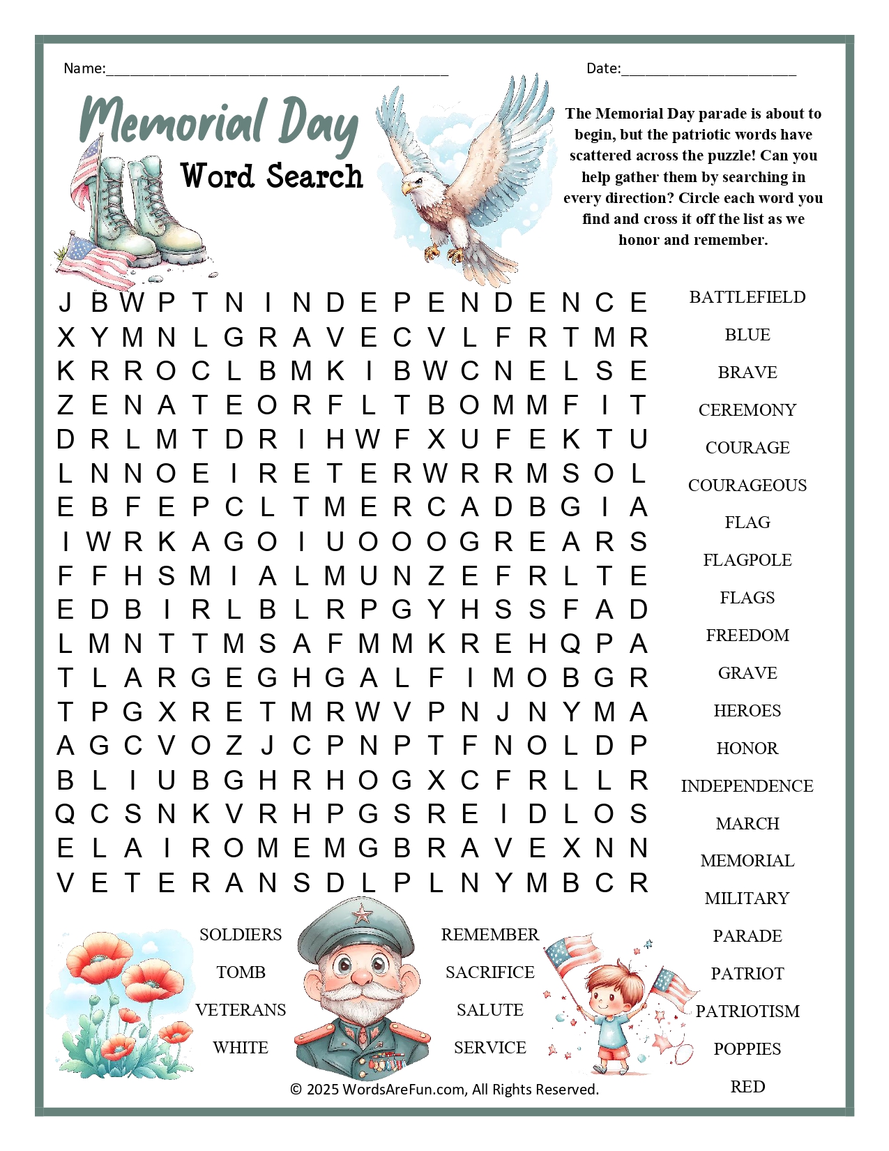 Memorial Day Word Search