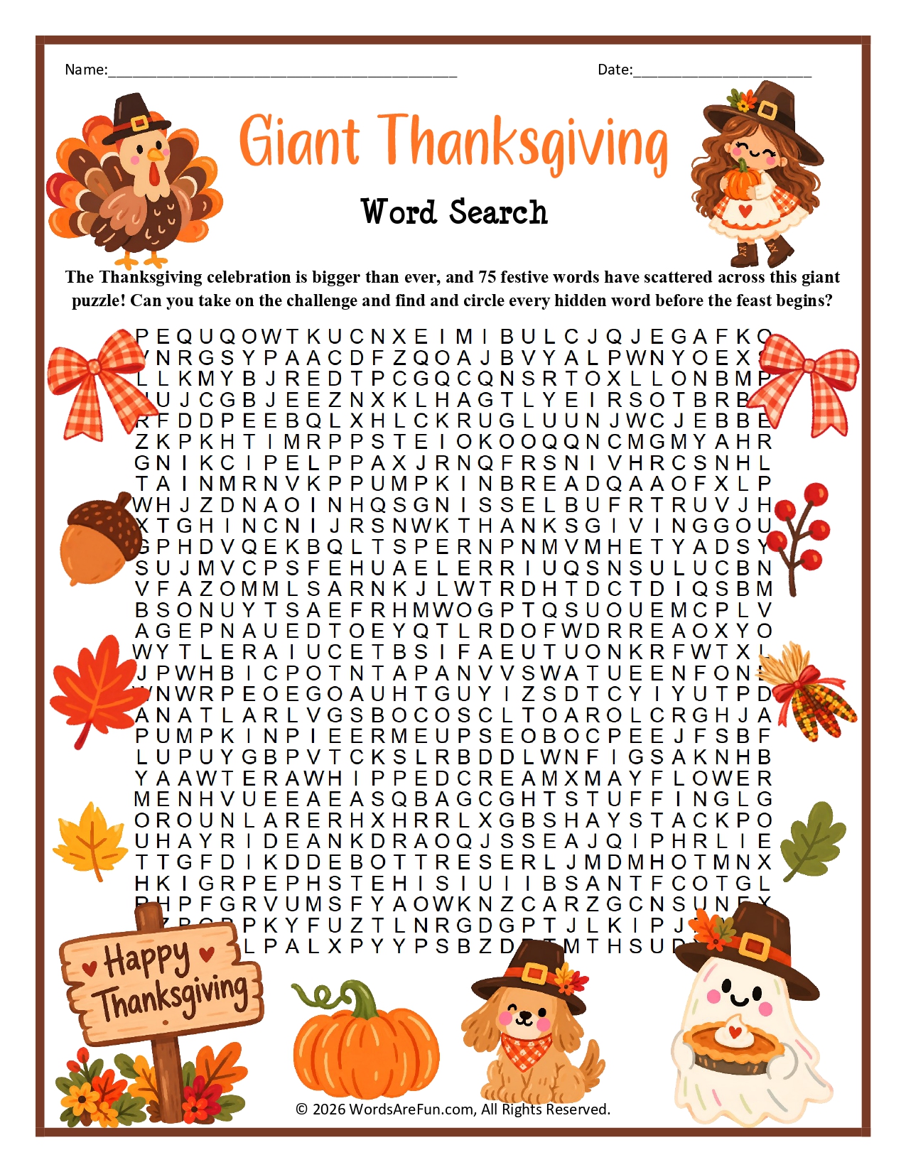 Giant Thanksgiving Word Search