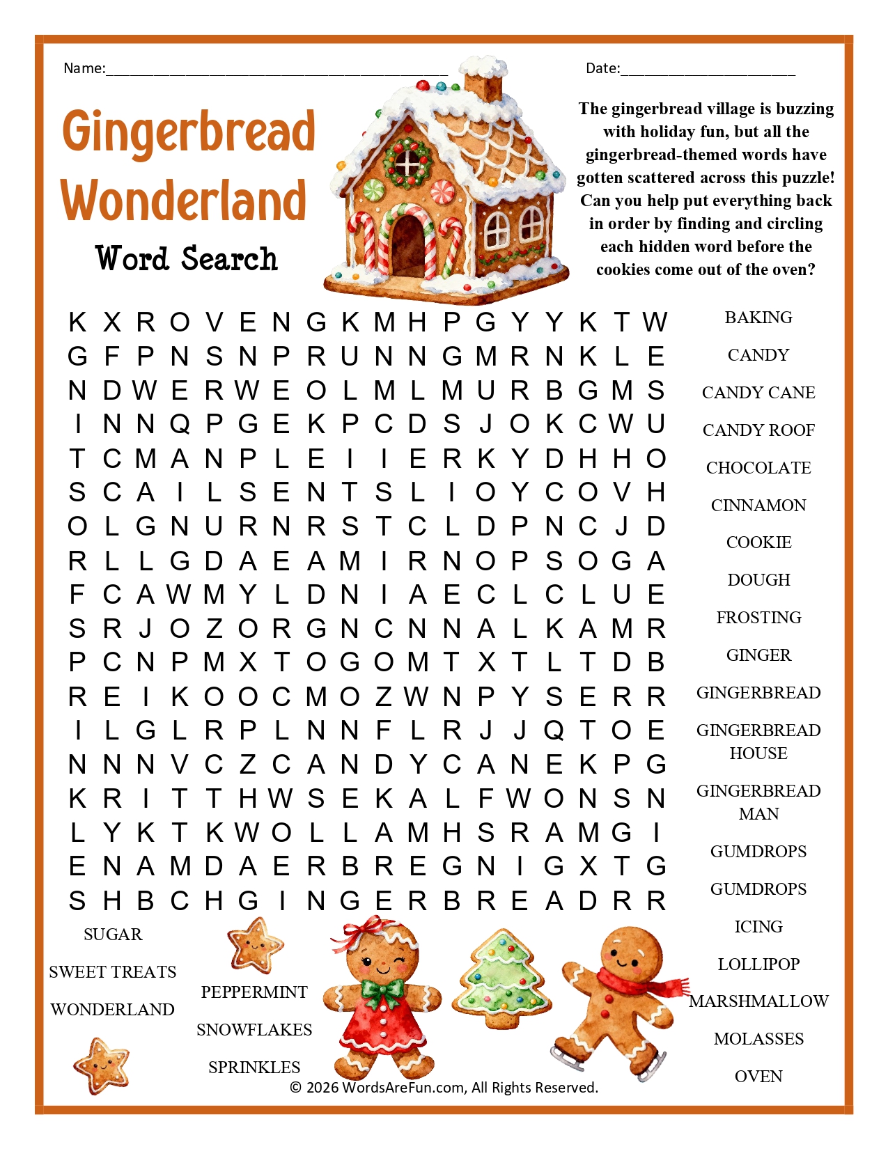 Gingerbread Wonderland Word Search