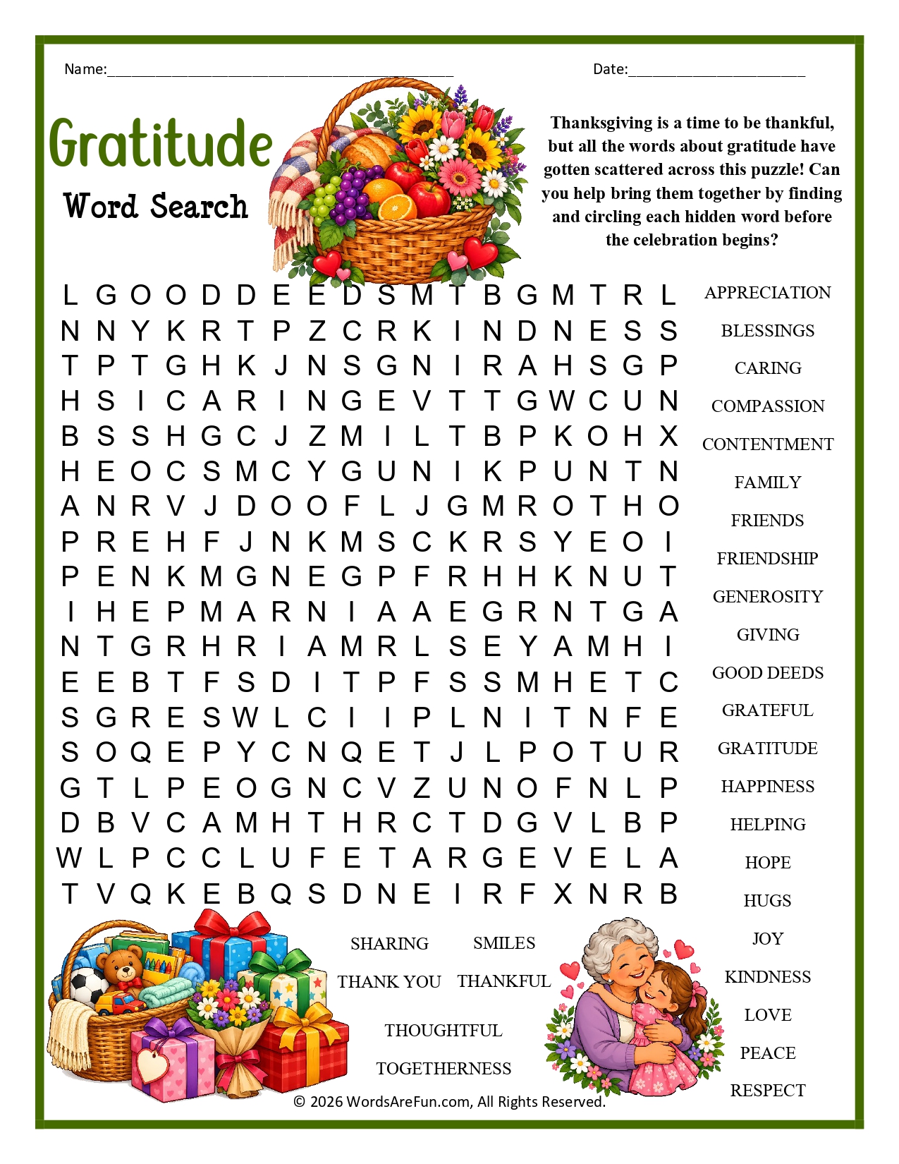 Gratitude Word Search