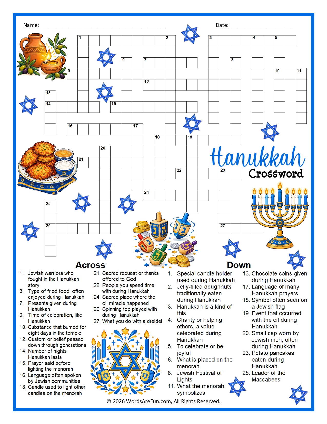 Hanukkah Crossword Puzzle