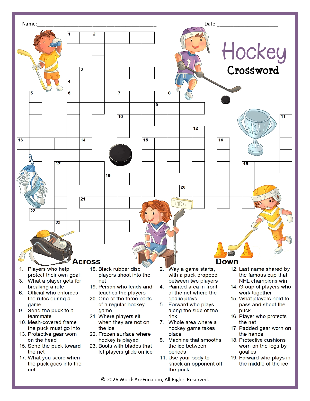 Hockey Crossword Puzzle