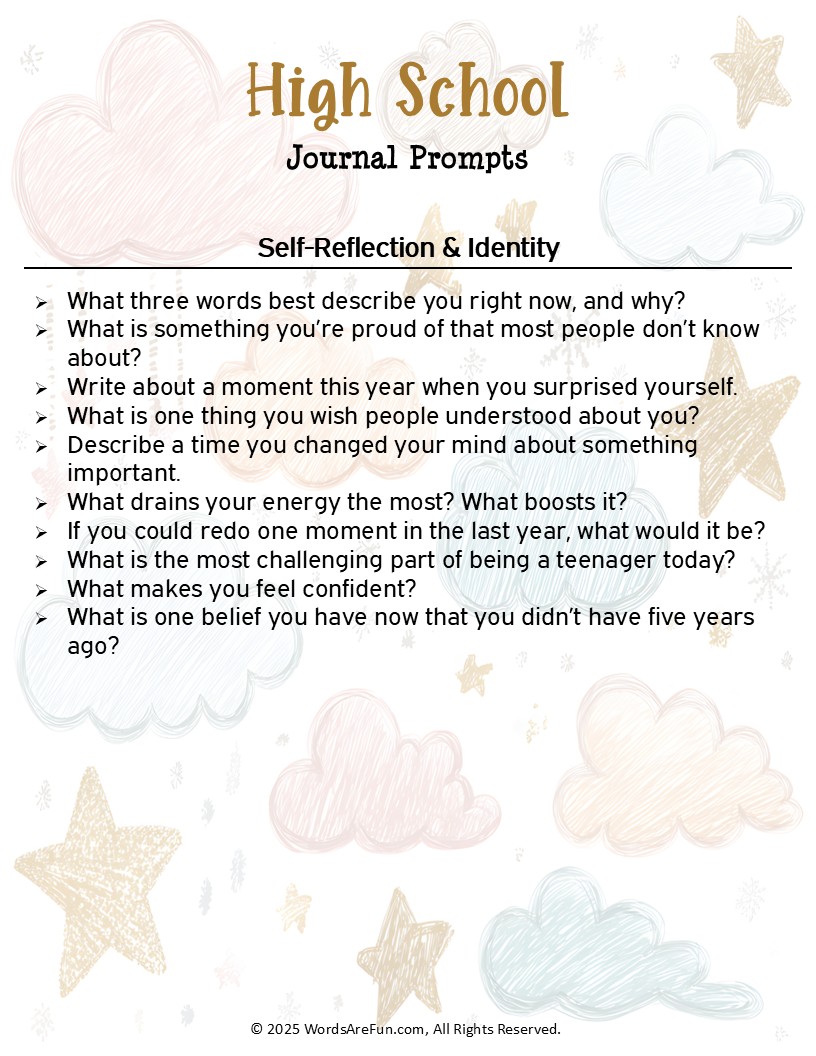 120 Journal Prompts for High Schoolers