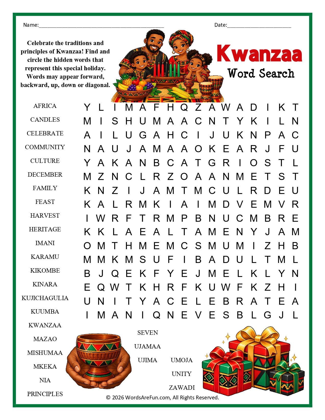 Kwanzaa Word Search