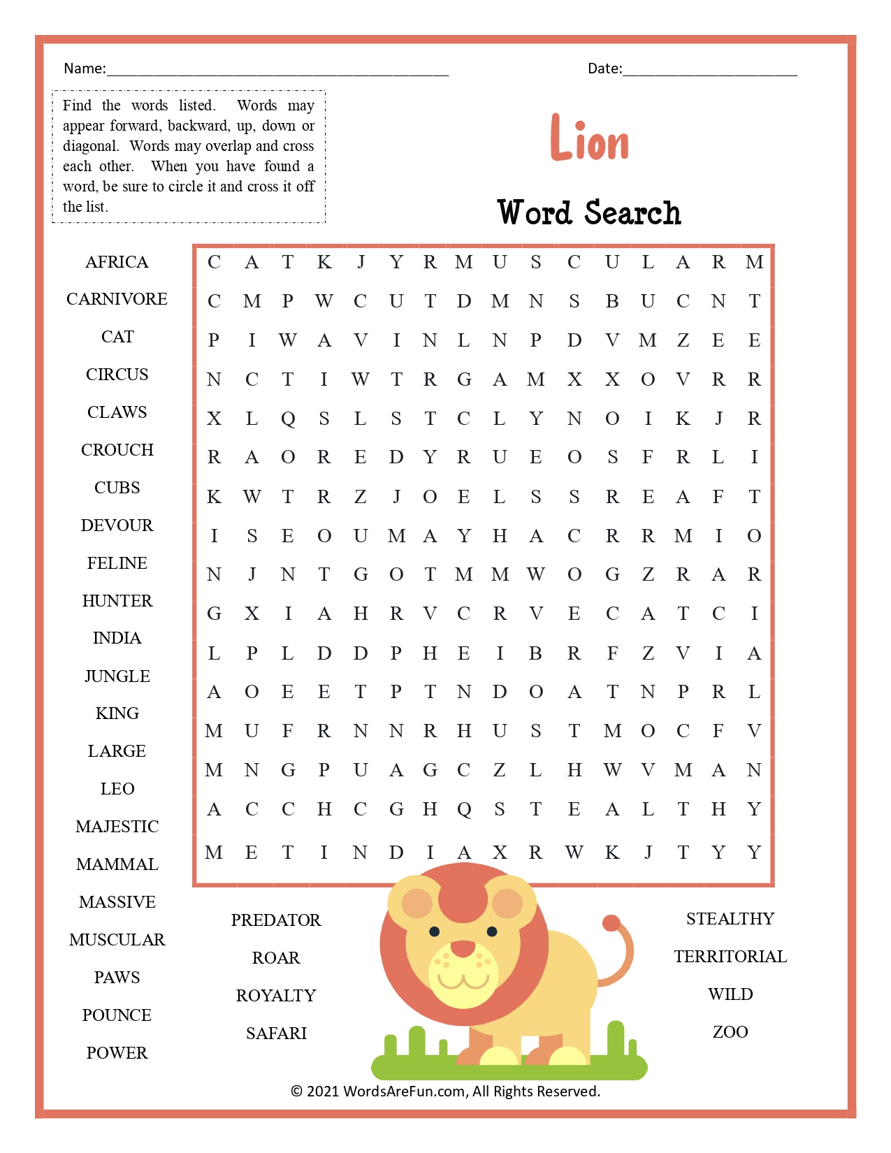 Lion Word Search