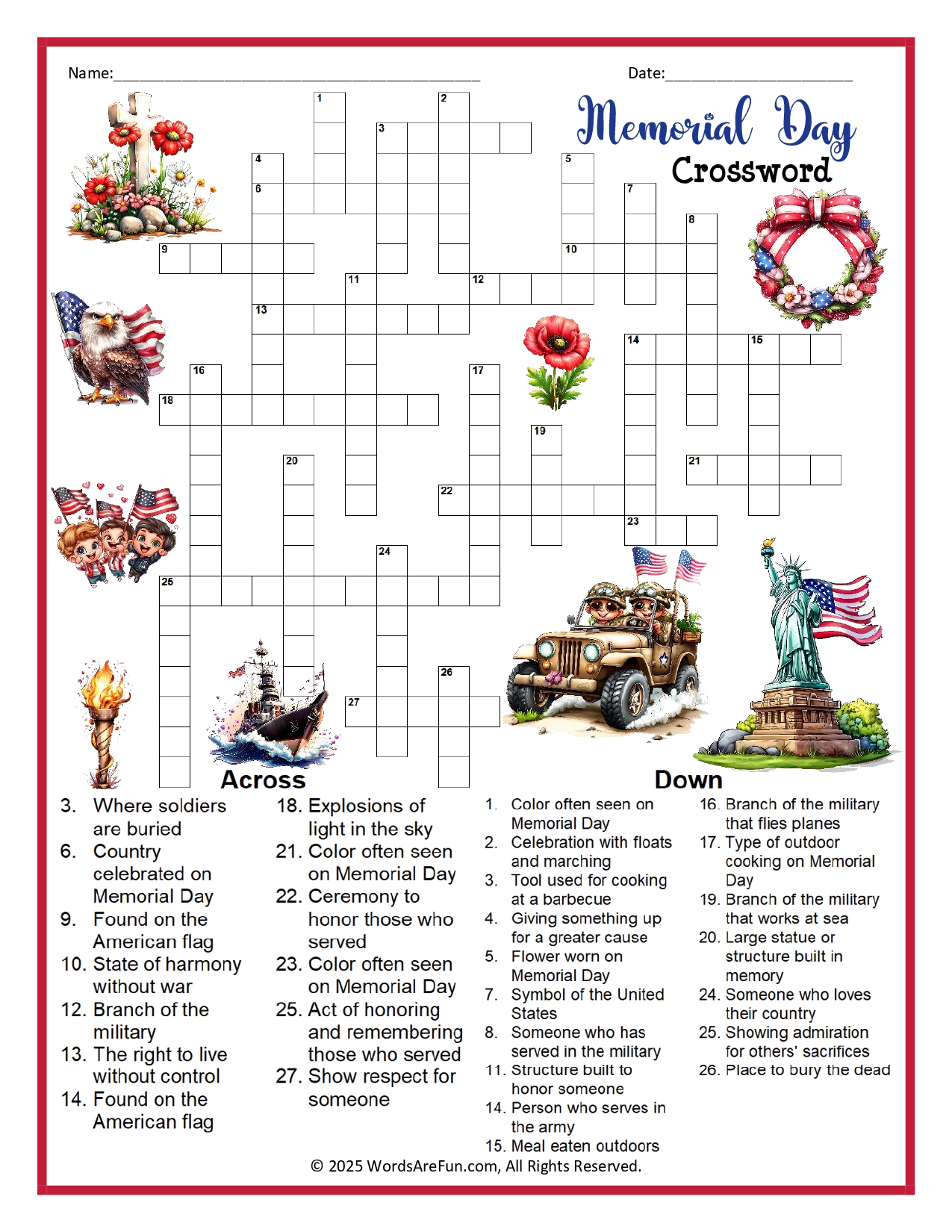 Memorial Day Crossword Puzzle