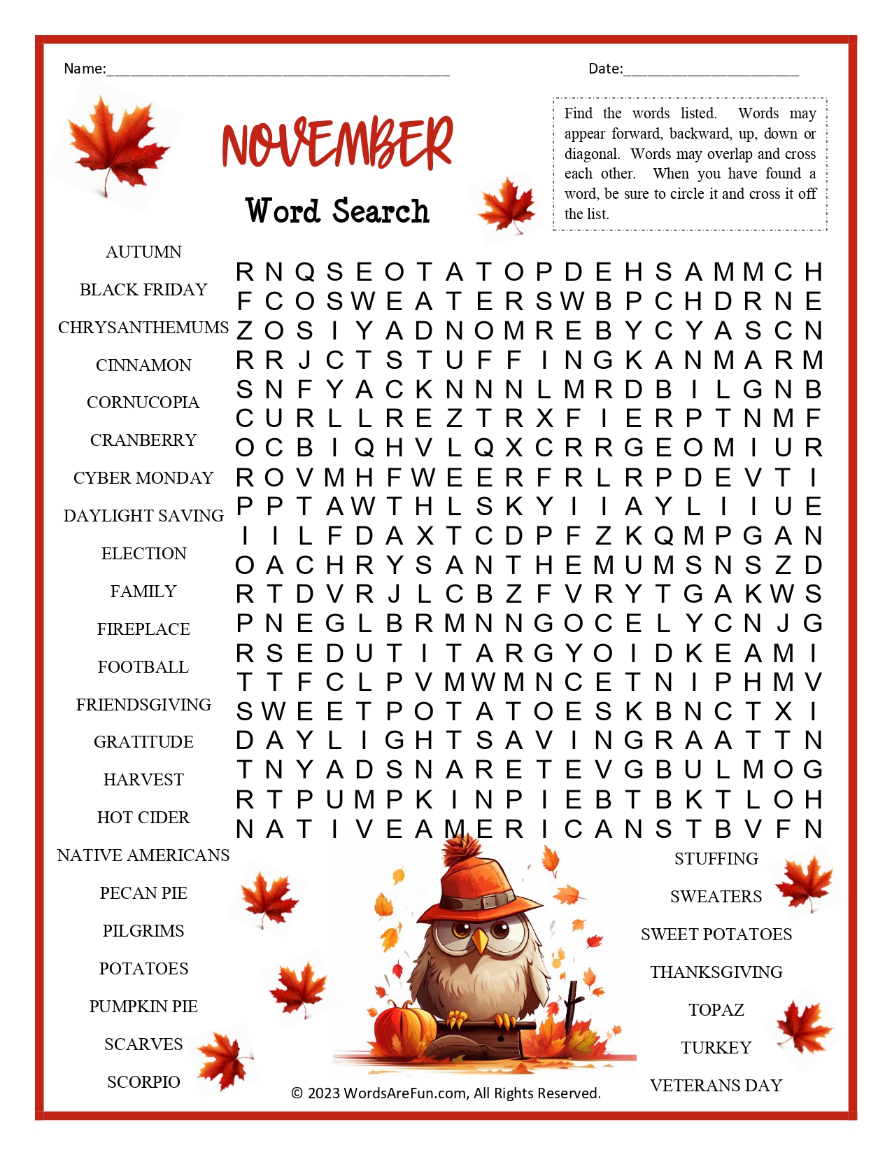 November Word Search