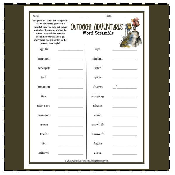 Outdoor Adventures Word Scramble