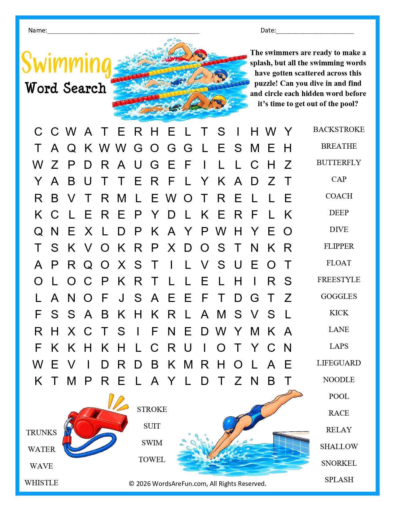Swimming Word Search