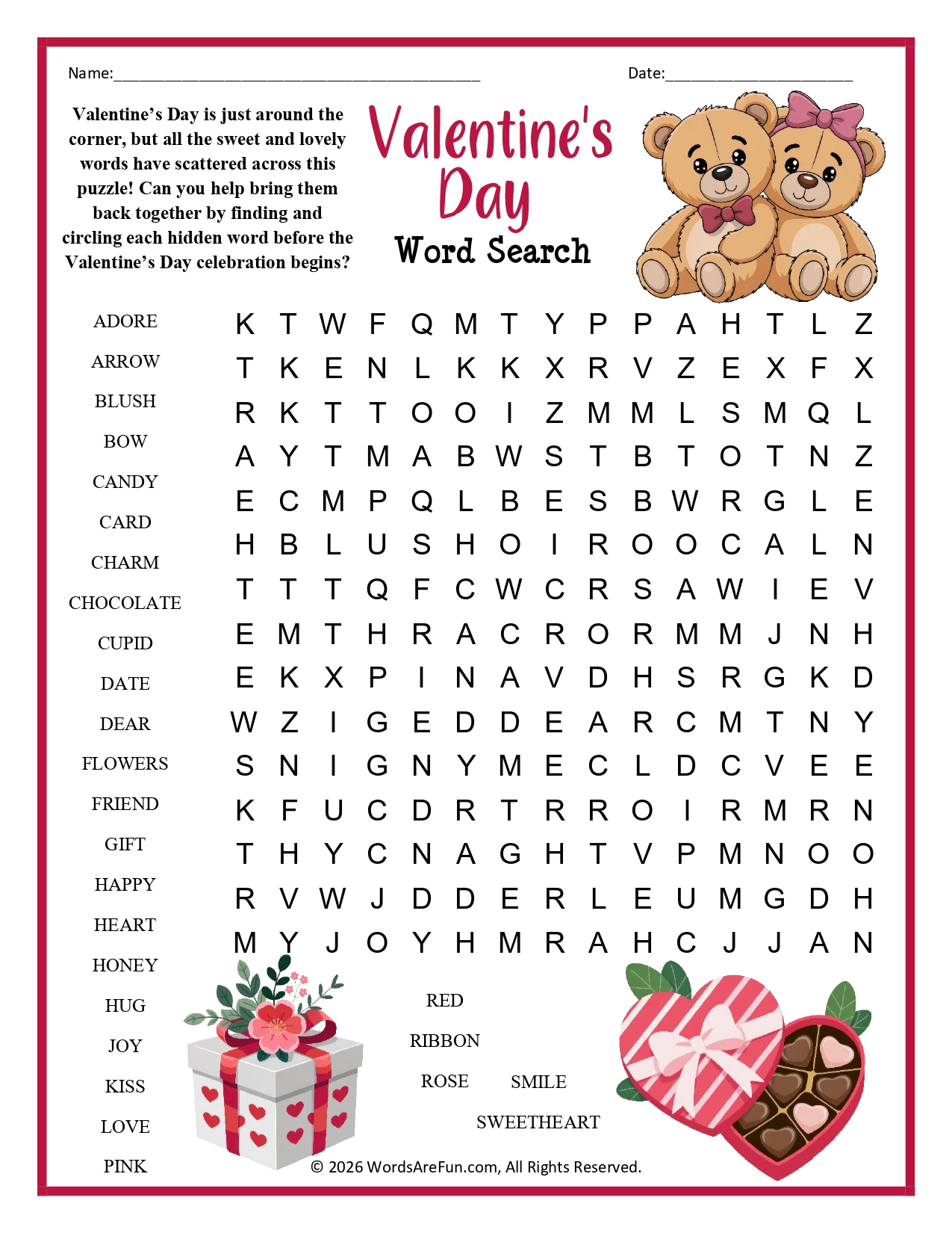 Valentine's Day Word Search