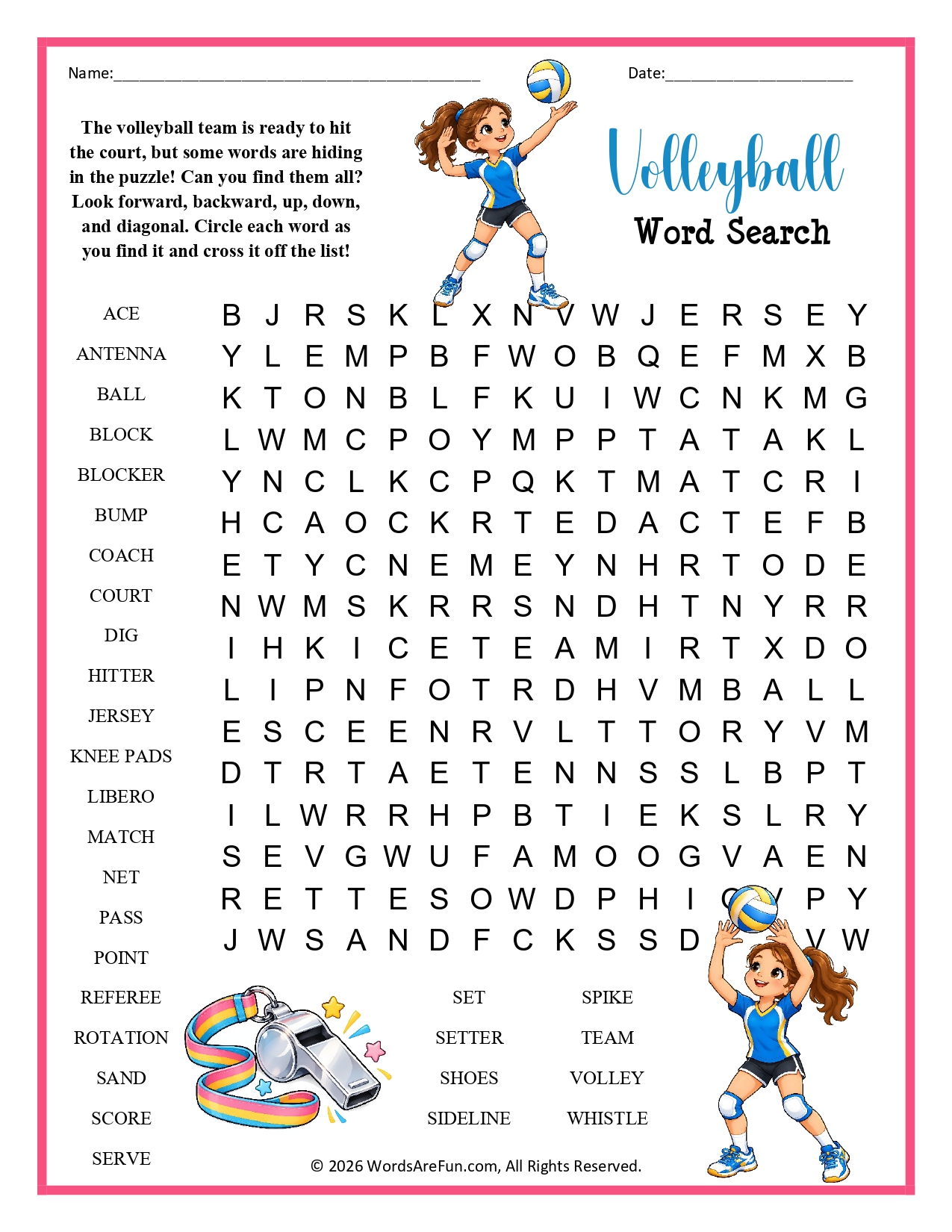 Volleyball Word Search