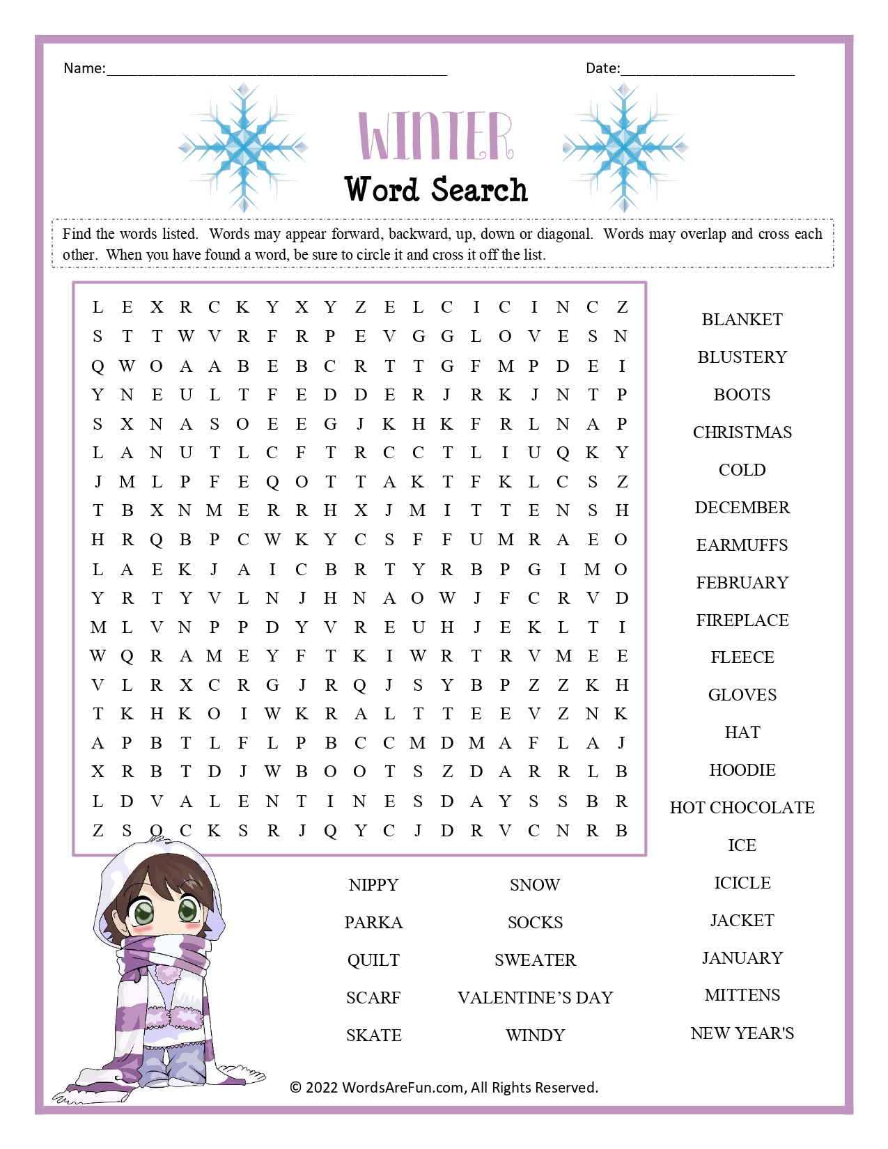 Winter Word Search for Kids