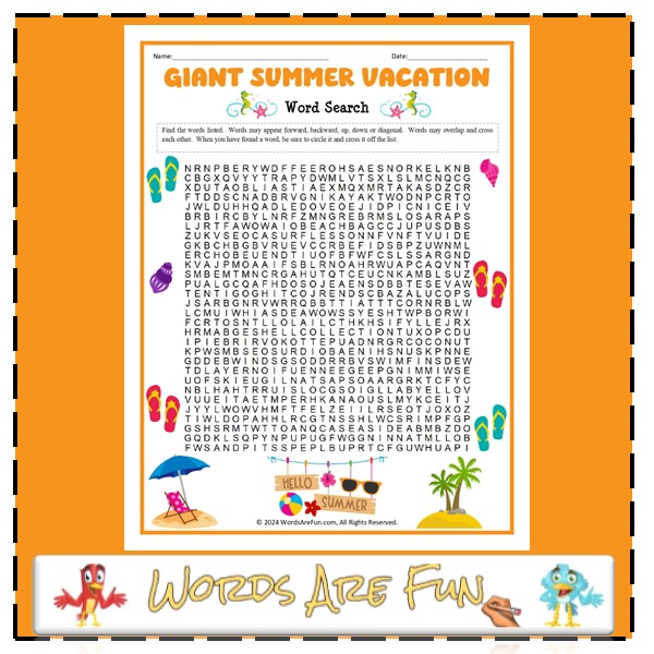 Giant Summer Vacation Word Search
