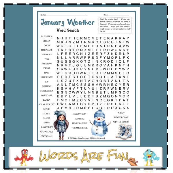 January Weather Word Search