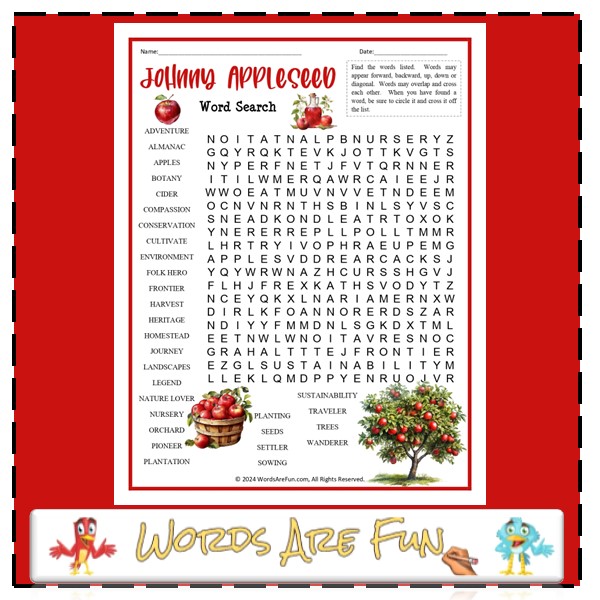 Johnny Appleseed Word Search