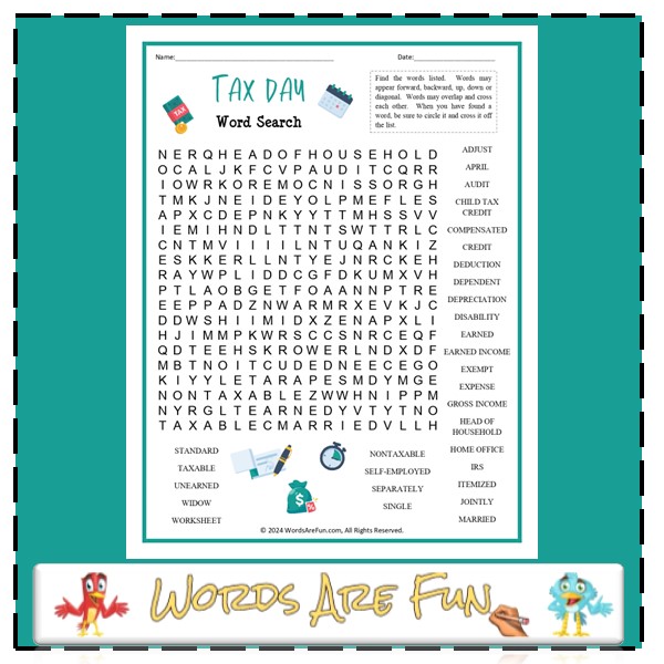 Tax Day Word Search