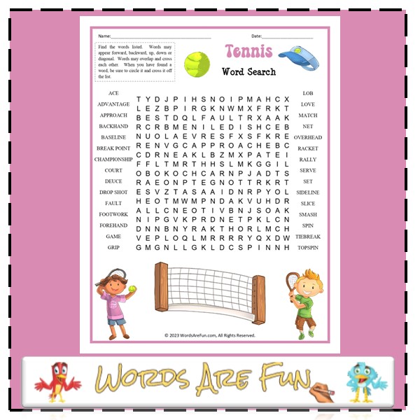 Tennis Word Search