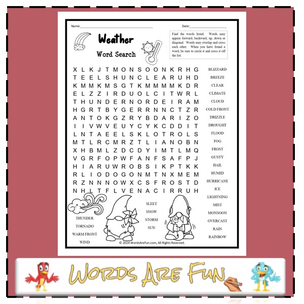 Weather Word Search + Coloring