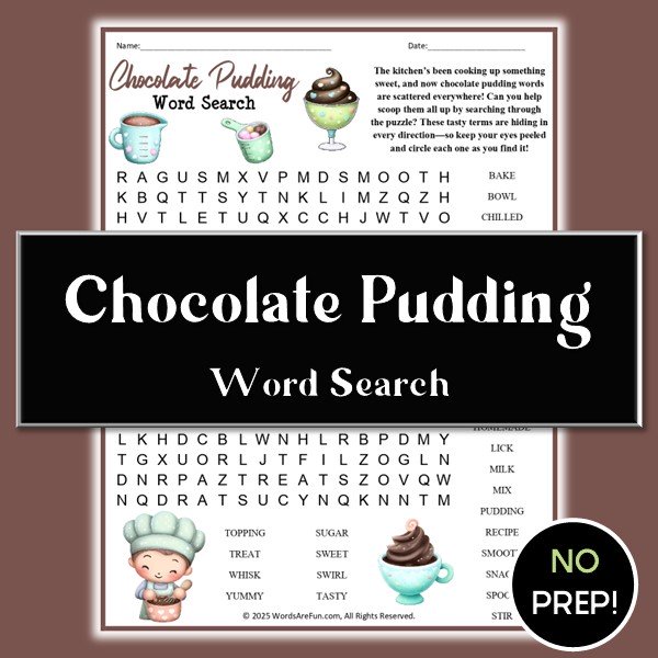 Chocolate Pudding Word Search